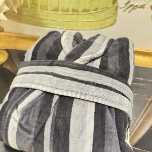 Saf Pamuklu Çizgili Bornoz Sabahlık