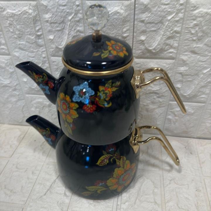 Emaye Çaydanlık Takımı Glore Lorena Siyah