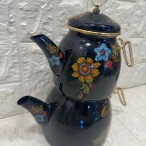 Emaye Çaydanlık Takımı Glore Lorena Siyah