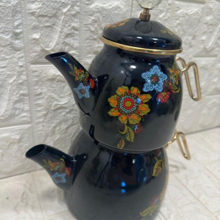 Emaye Çaydanlık Takımı Glore Lorena Siyah