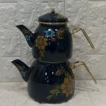 Emaye Çaydanlık Takımı Glore Lorena Siyah