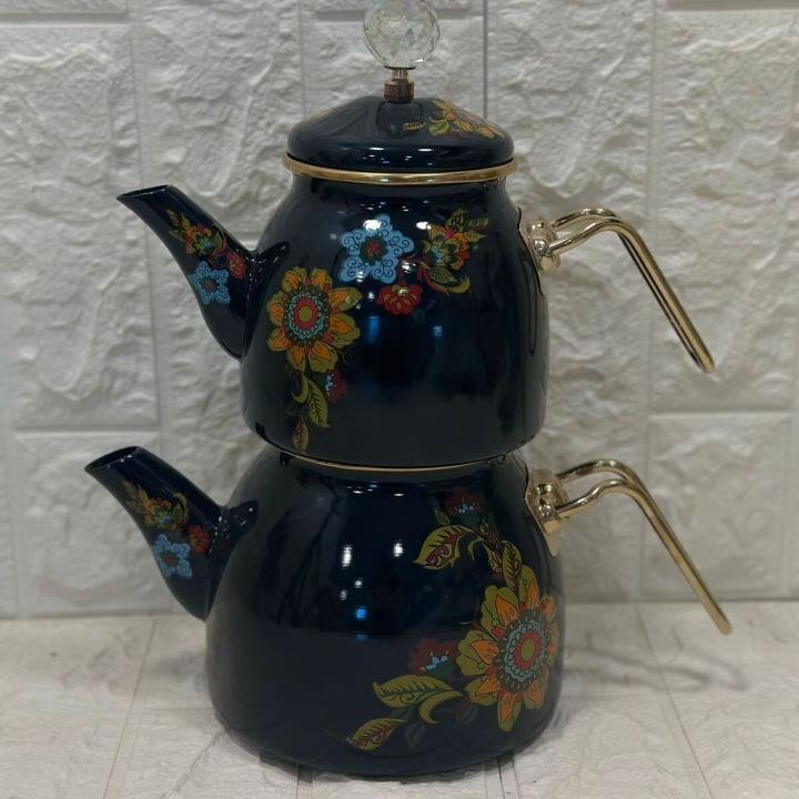 Emaye Çaydanlık Takımı Glore Lorena Siyah