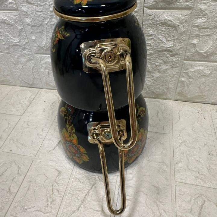 Emaye Çaydanlık Takımı Glore Lorena Siyah