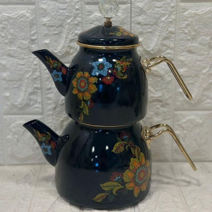 Emaye Çaydanlık Takımı Glore Lorena Siyah