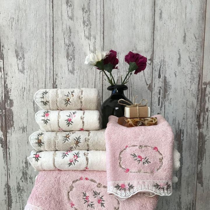 DELFİN 1 - %70 Bambu / %30 Pamuk Nakışlı El Havlusu - 6'lı Set 50x90