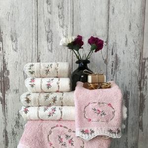 DELFİN 1 - %70 Bambu / %30 Pamuk Nakışlı El Havlusu - 6'lı Set 50x90