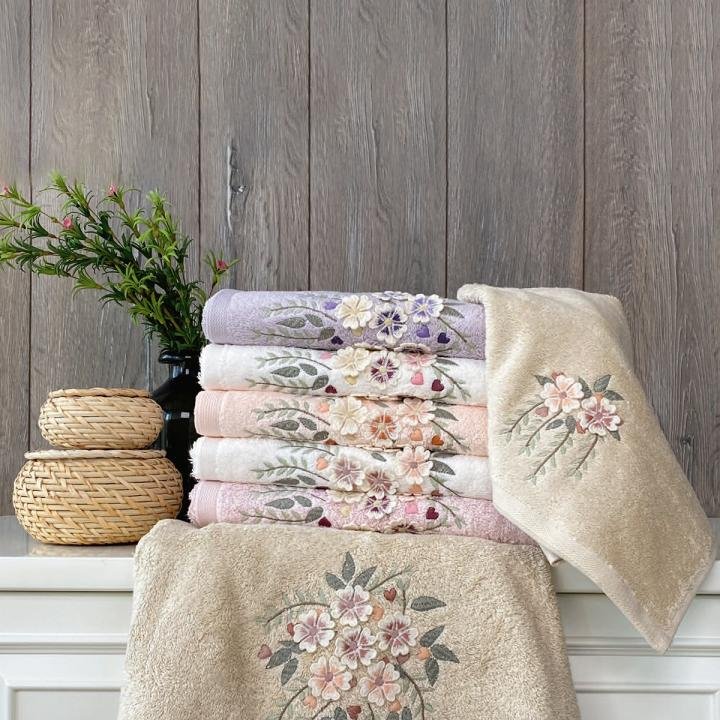 FIONA - %70 Bambu / %30 Pamuk 3d Nakışlı El Havlusu - 6'lı Set 50x90