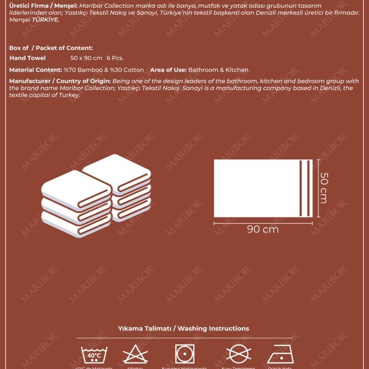 FIONA - %70 Bambu / %30 Pamuk 3d Nakışlı El Havlusu - 6'lı Set 50x90