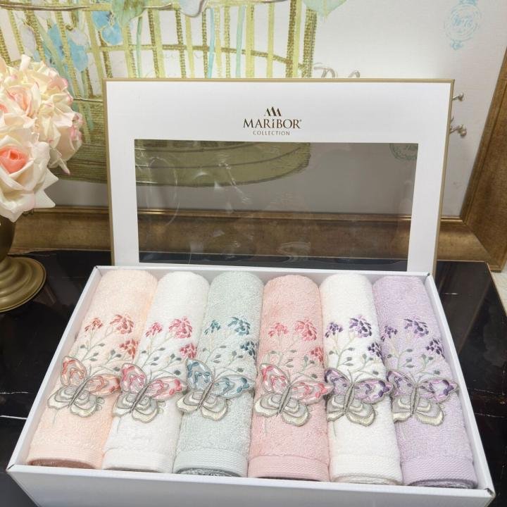 ATIVA - %70 Bambu / %30 Pamuk 3D Nakışlı El Havlusu - 6'lı Set 50x90