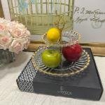 2 Katlı Altın Cam Kurabiyelik Sunumluk 29*29*25 Cm