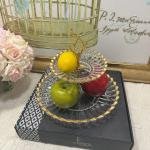 2 Katlı Altın Cam Kurabiyelik Sunumluk 29*29*25 Cm