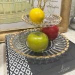 2 Katlı Altın Cam Kurabiyelik Sunumluk 29*29*25 Cm
