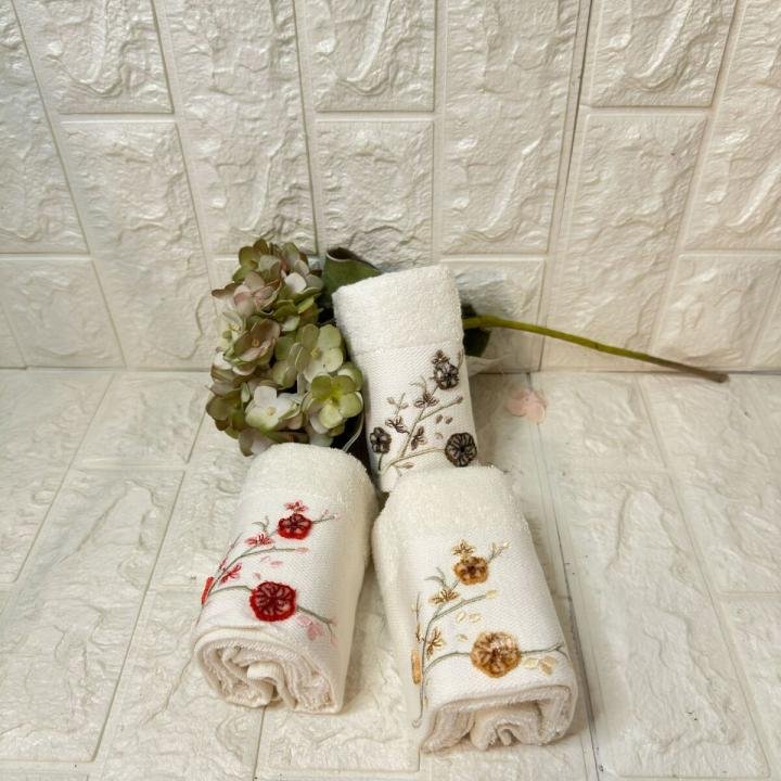 3'lü  Mutfak Havlusu Tafting Nakışlı %100 Pamuk 50x30 Cm