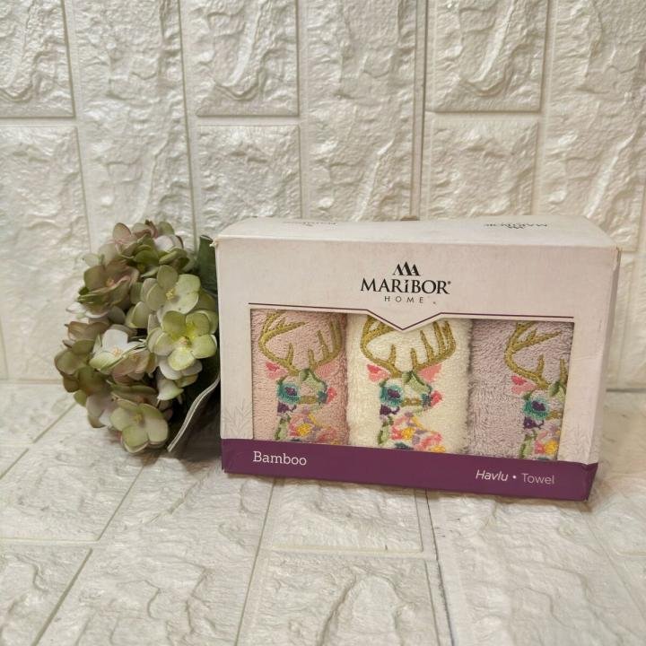 3'lü  Mutfak Havlusu  Nakışlı Bambu 50x30 Cm