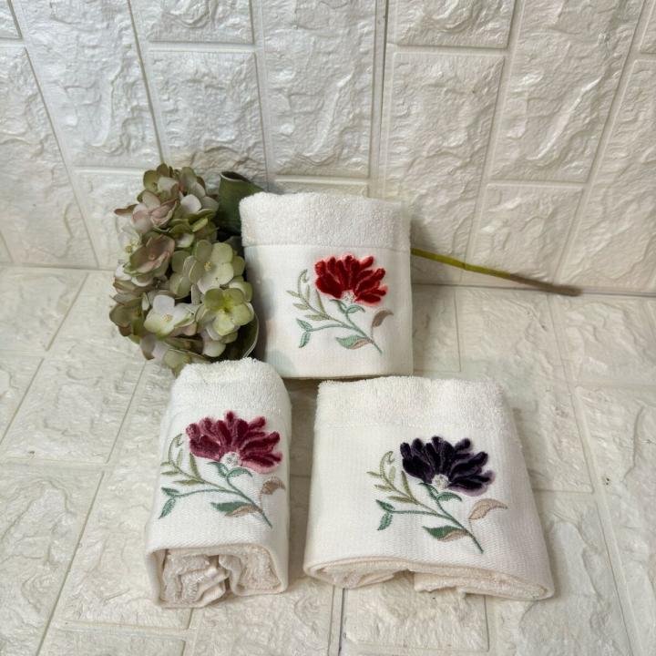 3'lü  Mutfak Havlusu Tafting Nakışlı %100 Pamuk 50x30 Cm