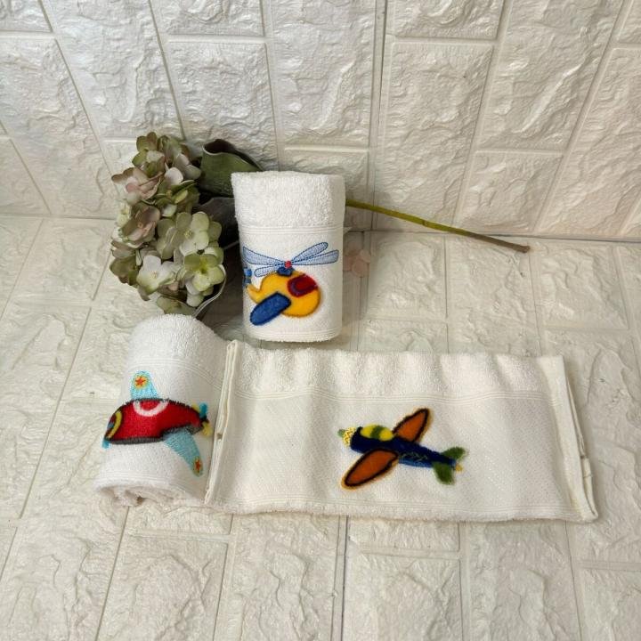 3'lü  Mutfak Havlusu Tafting Nakışlı %100 Pamuk 50x30 Cm