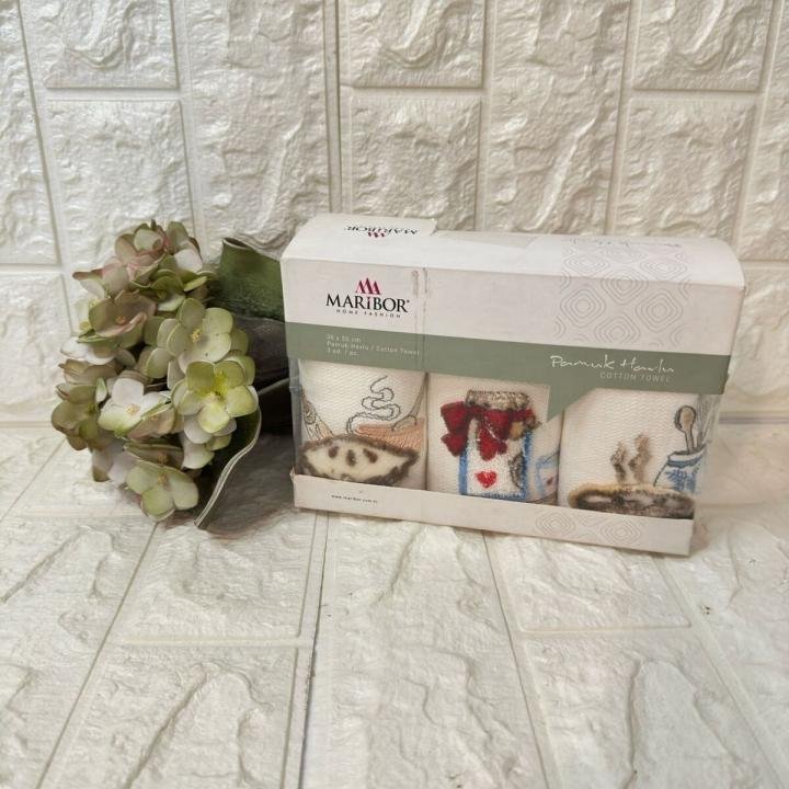 3'lü  Mutfak Havlusu Tafting Nakışlı %100 Pamuk 50x30 Cm
