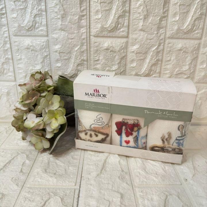 3'lü  Mutfak Havlusu Tafting Nakışlı %100 Pamuk 50x30 Cm