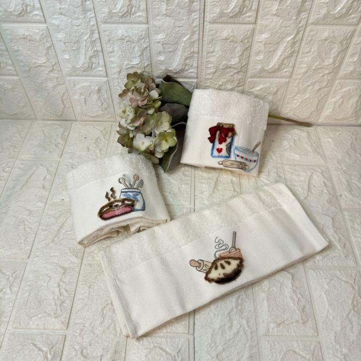 3'lü  Mutfak Havlusu Tafting Nakışlı %100 Pamuk 50x30 Cm