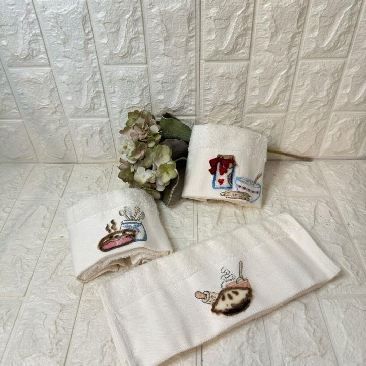 3'lü  Mutfak Havlusu Tafting Nakışlı %100 Pamuk 50x30 Cm