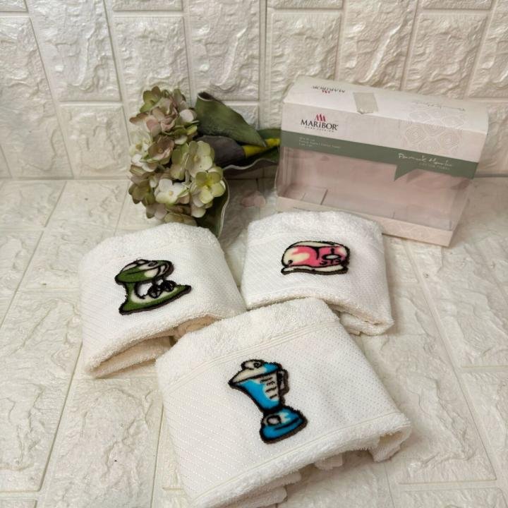 3'lü  Mutfak Havlusu Tafting Nakışlı %100 Pamuk 50x30 Cm