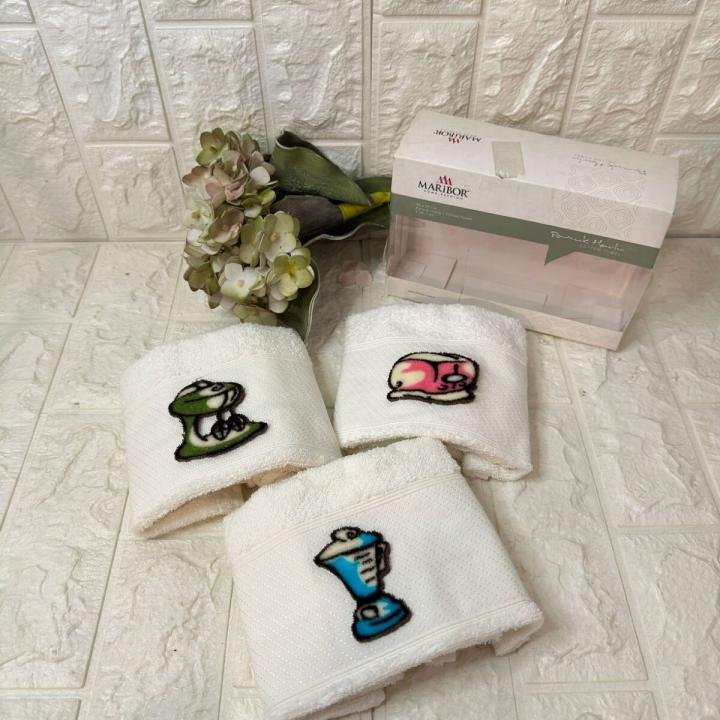 3'lü  Mutfak Havlusu Tafting Nakışlı %100 Pamuk 50x30 Cm