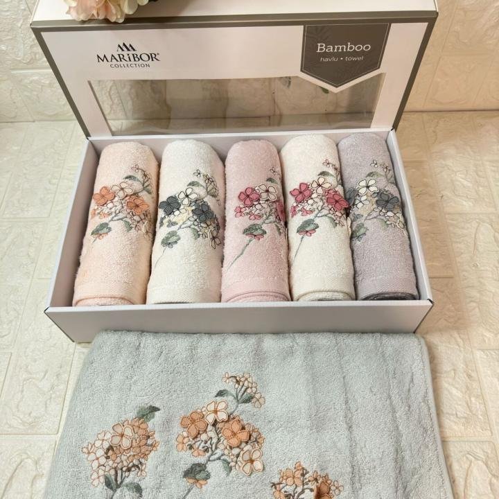 LİZZY-3d Nakışlı Bambu Havlu 6 Ad. (50X90)