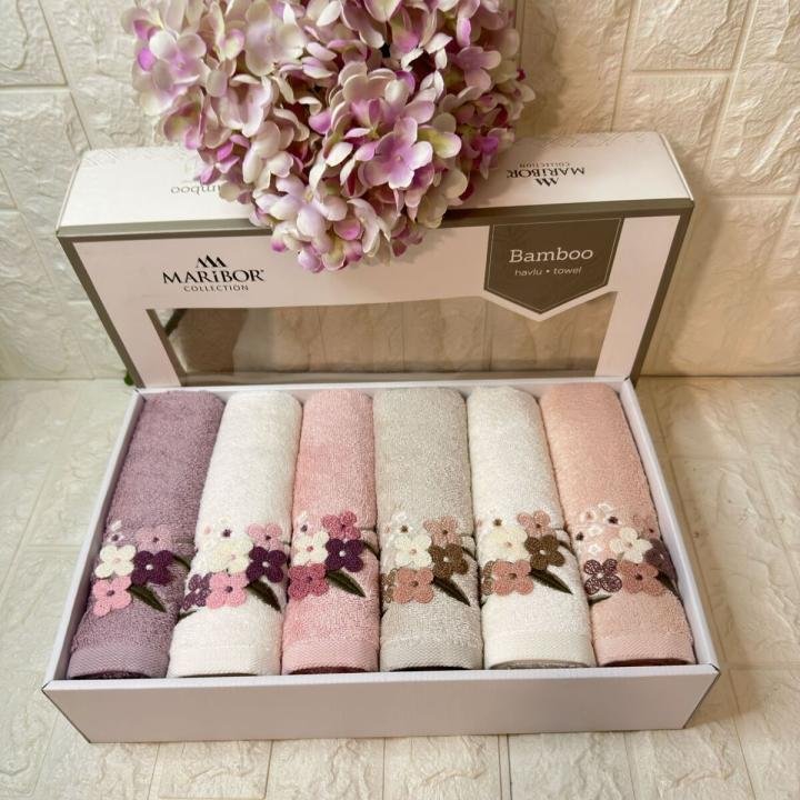 ELENORA-3d Nakışlı Bambu Havlu 6 Ad. (50X90)