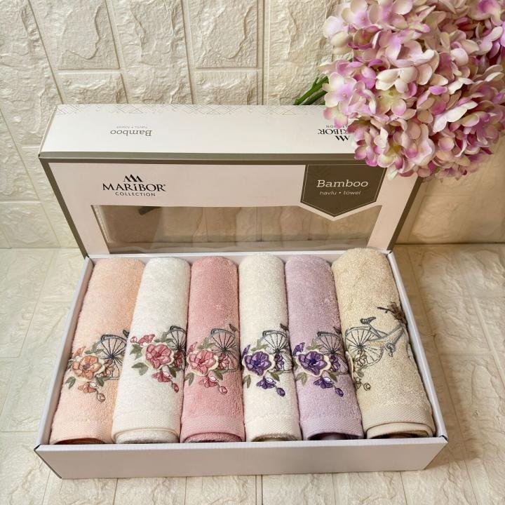MARGARİTA- 3d Nakışlı Bambu Havlu 6 Ad. (50X90)