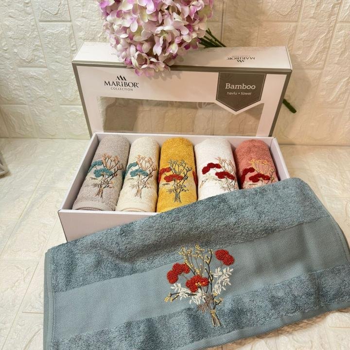 MİHA- 3d Nakışlı Bambu Havlu 6 Ad. (50X90)