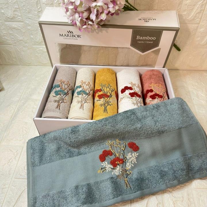 MİHA- 3d Nakışlı Bambu Havlu 6 Ad. (50X90)