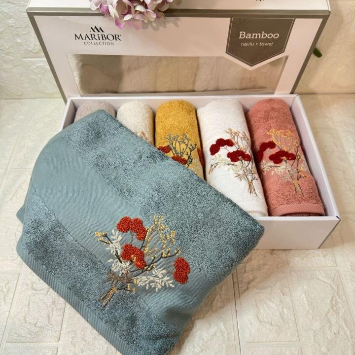 MİHA- 3d Nakışlı Bambu Havlu 6 Ad. (50X90)