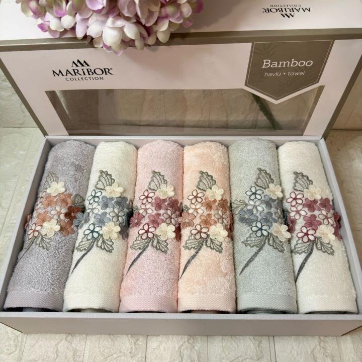 Melinda- 3d Nakışlı Bambu Havlu 6 Ad. (50X90)