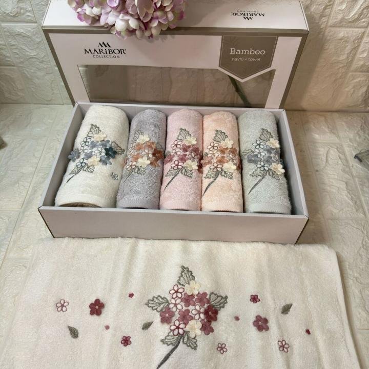 Melinda- 3d Nakışlı Bambu Havlu 6 Ad. (50X90)