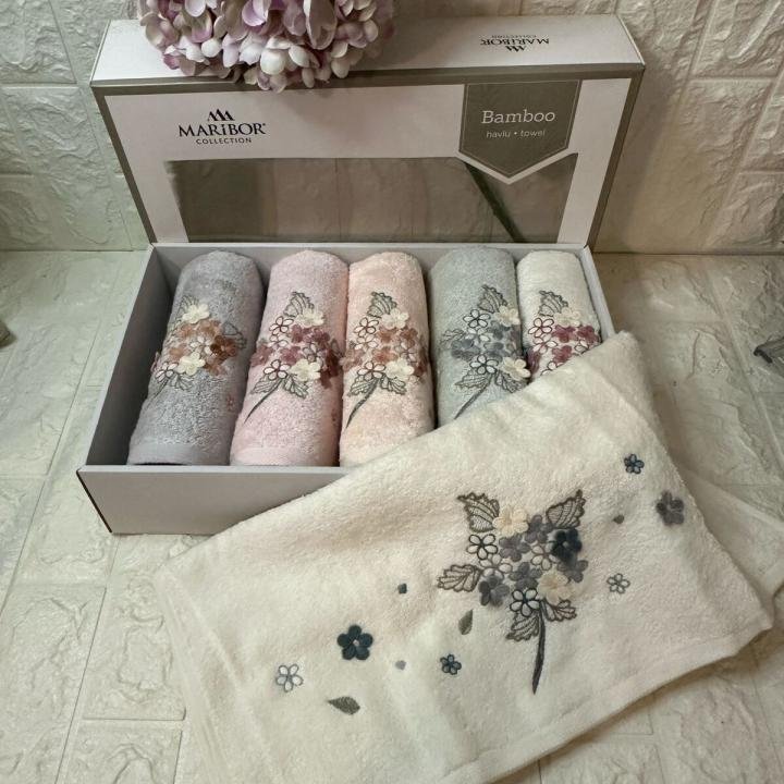 Melinda- 3d Nakışlı Bambu Havlu 6 Ad. (50X90)