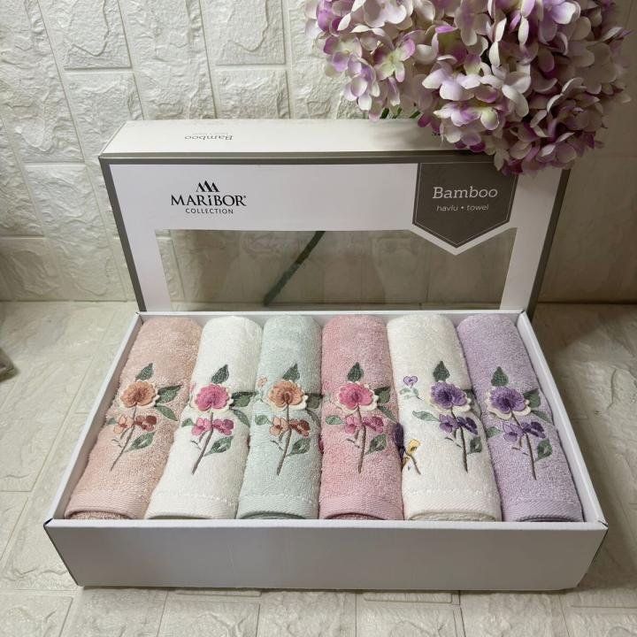 Amber - 3d Nakışlı Bambu Havlu 6 Ad. (50X90)