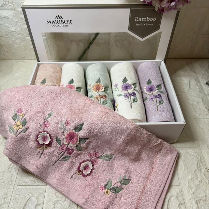 Amber - 3d Nakışlı Bambu Havlu 6 Ad. (50X90)