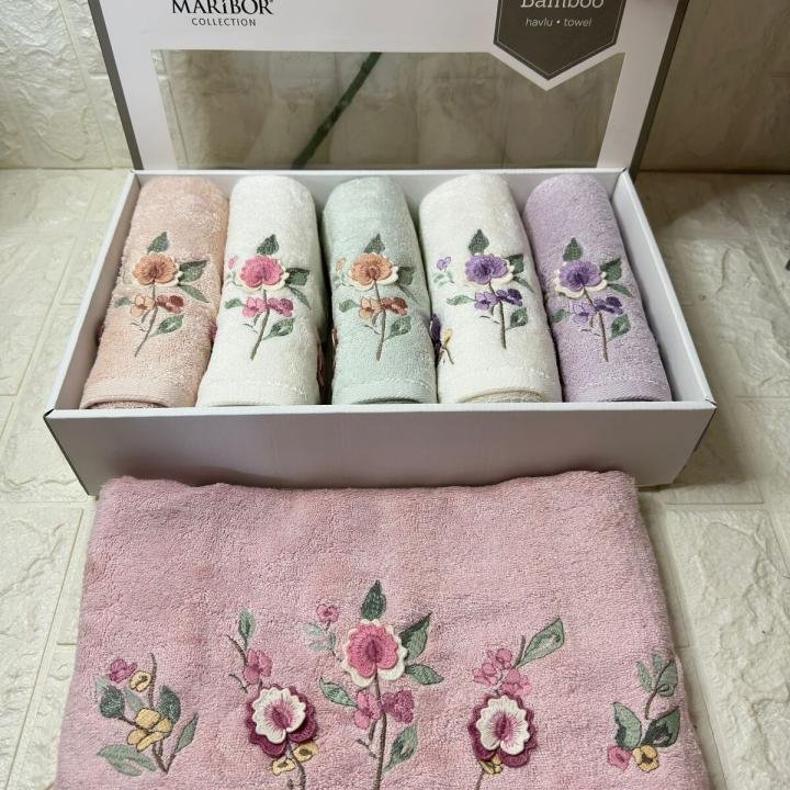 Amber - 3d Nakışlı Bambu Havlu 6 Ad. (50X90)