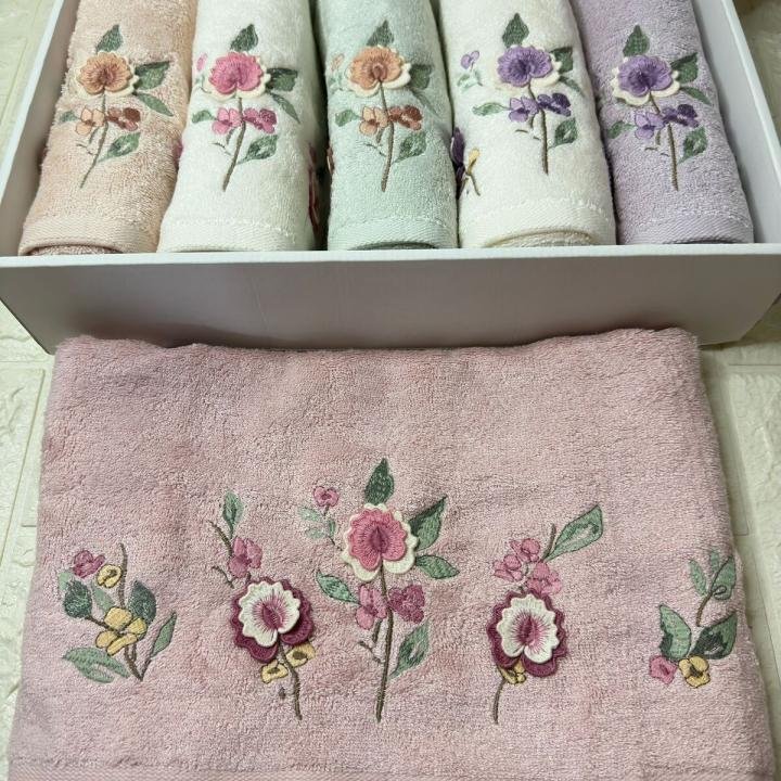 Amber - 3d Nakışlı Bambu Havlu 6 Ad. (50X90)