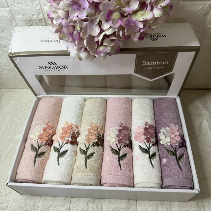 Narissa - 3d Nakışlı Bambu Havlu 6 Ad. (50X90)