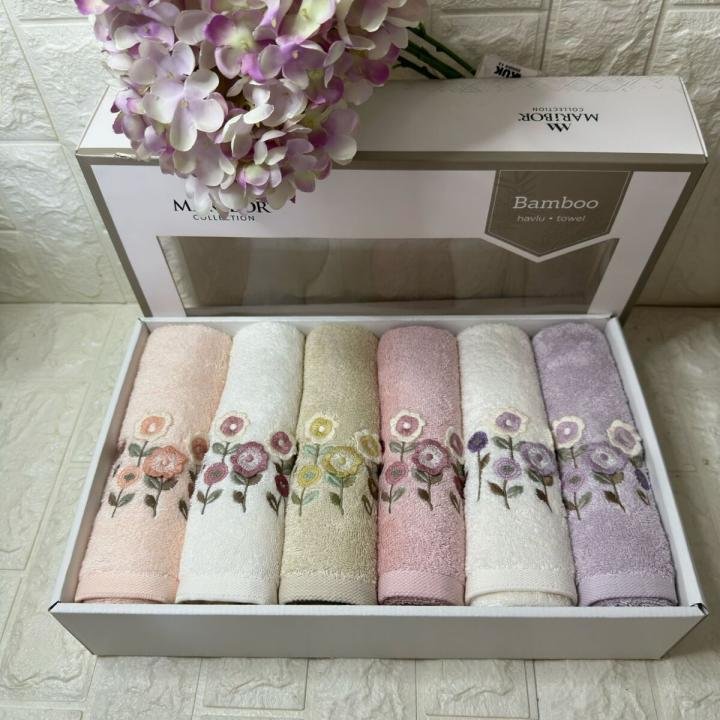 ENZA - 3d Nakışlı Bambu Havlu 6 Ad. (50X90)