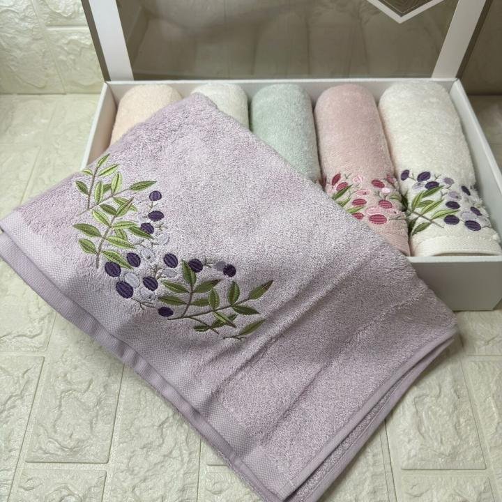 Zeytindalı - 3d Nakışlı Bambu Havlu 6 Ad. (50X90)