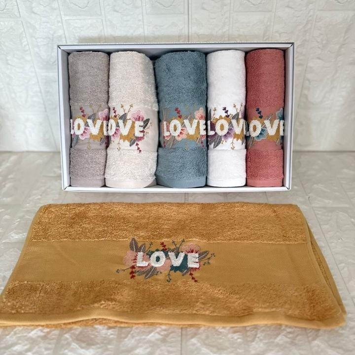 Love - 3d Nakışlı Bambu Havlu 6 Ad. (50X90)