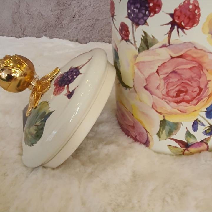 MİSS BETY - DUFY ROSE DELUXE 12 CM KAVANOZ - GÜL DESENLİ LÜX PORSELEN KAPAKLI KAVANOZ