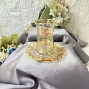 Çay Takımı Gül Desenli Amber 12 Parça Golden Flowers 6 Kişilik