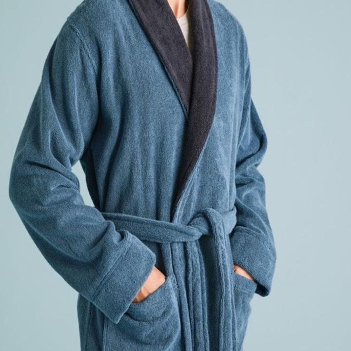 Mavi Saf Pamuklu Havlu Bornoz