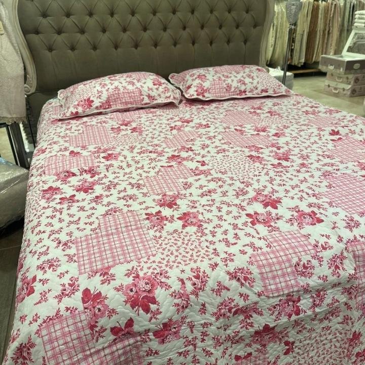 Çift Kişilik Empirme Pano Yatak Örtüsü Pudra 3Parça Double-Tr