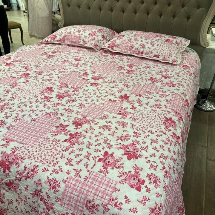 Çift Kişilik Empirme Pano Yatak Örtüsü Pudra 3Parça Double-Tr