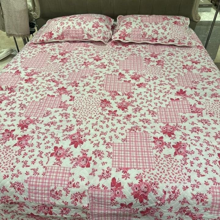 Çift Kişilik Empirme Pano Yatak Örtüsü Pudra 3Parça Double-Tr