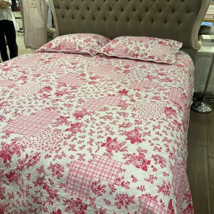 Çift Kişilik Empirme Pano Yatak Örtüsü Pudra 3Parça Double-Tr